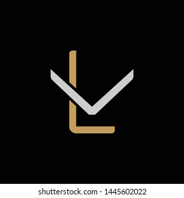 Initial letter V and L, VL, LV, overlapping interlock logo, monogram line art style, silver gold on black background