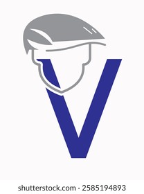 Initial Letter V Labour Day Logo Concept With Safety Helmet Symbol Vector