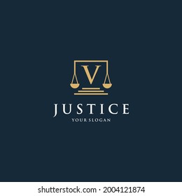 Initial letter v law logotype with square and simple modern design