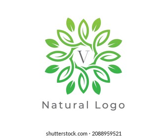 initial letter V Leaf Flower logo. Floral Logo Vector illustrations. 
Vector Logo design for natural products, flower shop, cosmetics, Organic, ecology concepts, health, spa.