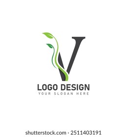 initial letter v with leaf logo design vector icon