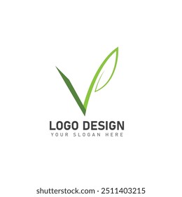 initial letter v with leaf logo design vector icon