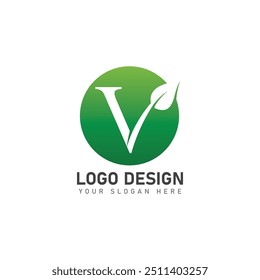 Letra inicial V con icono de Vector de diseño de logotipo de hoja