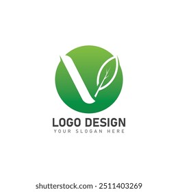 initial letter v with leaf logo design vector icon