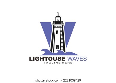 initial Letter V lightouse waves logo