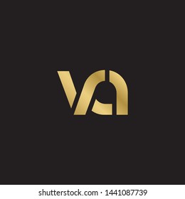 Initial letter v a linked lowercase logo design template elements. Gold letter Isolated on black  background. Suitable for business, consulting group company.