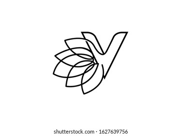 Initial Letter V Linked Monogram Linear Lotus Logotype
