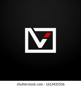 Initial letter V linked square logo white and red color. Corporate identity design template element. Industry, finance, bank logotype. Square group, technology interaction, network integrate concept.