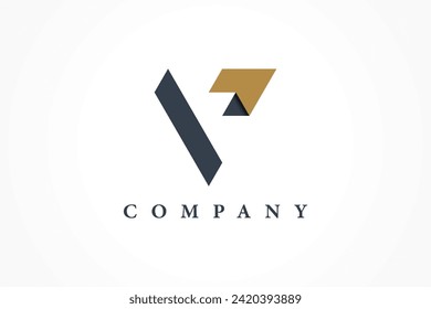 Initial Letter V logo with arrow inside. Black and Gold color typeface for Growth corporate Business brand identity, related with fast delivery labels, finance, success technology, marketing.