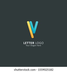 initial letter v logo with blue yellow gradation style