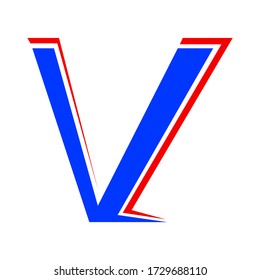 Initial letter V logo with blue and red color. Vector illustration logo or icon isolated on white background.