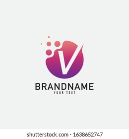 Initial letter V Logo Design with Molecule element. Technology logo in the form of atoms. network connection icon, share symbol. - vector