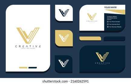 Initial letter V logo design and business card