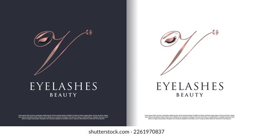 plantilla de diseño de logotipo de letra inicial v con icono de eyelash y vector de concepto creativo premium