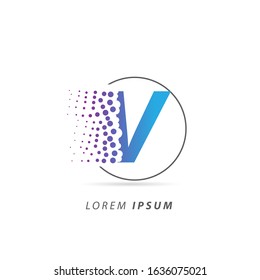 Initial Letter V Logo with Dots. Fast Logo Design Vector Template 