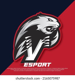 Initial letter V logo esport design, Panther esport logo design, Tiger mascot sport logo design