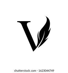 Initial letter V logo with Feather Luxury gold.