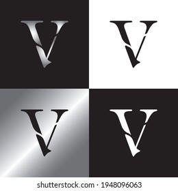 Initial letter V logo flat graphic design vector template. Modern V symbol elegant icon. Editable font awesome luxury elements. Creative trendy V monogram. Simple minimal alphabet V black silver image