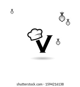 Initial Letter V Logo with hat chef for Restaurant logo