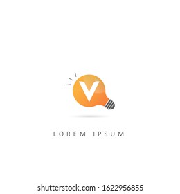 Initial letter V Logo With Light Bulb. Design Vector Idea Logo Template