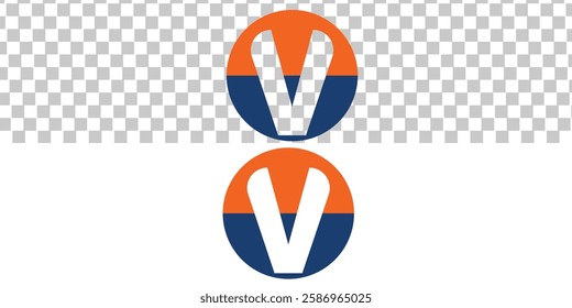 Initial Letter V Logo. Orange and Blue Ellipse  Shape Origami Style isolated on transparent and white Background. Flat Vector Logo Design Template Element for Business and Branding Logos