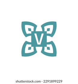 Initial letter V logo ornamental natural emblem pattern frame