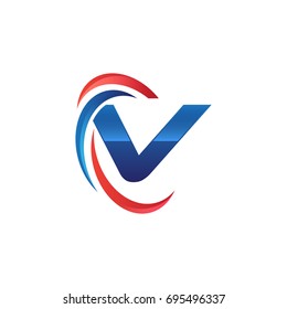 initial letter V logo swoosh red blue