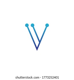 initial letter V logo and technology, line art style design template