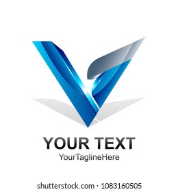 Initial letter V logo template colored blue silver sphere 3d design for business and company identity