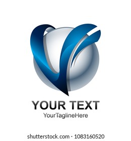 Initial letter V logo template colored blue silver sphere design for business and company identity