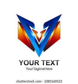 Initial Letter V Logo Template Colored Blue Orange 3d Shield Design For Business And Company Identity