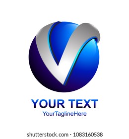 Initial letter V logo template colored blue circle sphere design for business and company identity