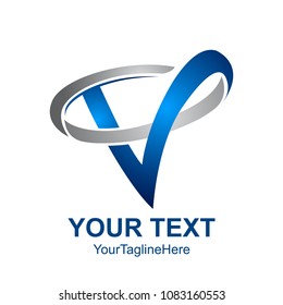 Initial letter V logo template colored blue swoosh design for business and company identity
