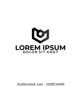 Initial letter V logo template with 3d human geometric line art illustration in flat design monogram symbol