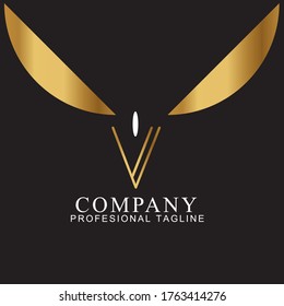 Initial letter v logo vector design template. gold letter isolated on black background. Can be used for company logo or symbol, on modern style