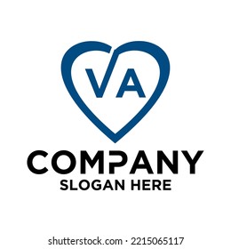 Initial letter v a in love shape logo vector design
