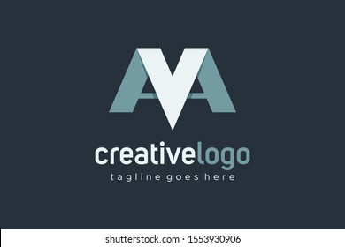 Initial Letter A and V and M Logo Ribbon Paper Flat Vector Logo Design