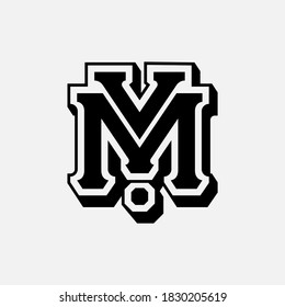 Initial letter V, M, VM or MV overlapping, interlock, monogram logo, black color on white background