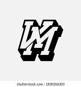 Überlappende Anfangsbuchstaben V, M, VM oder MV, Verriegelung, Monogramm-Logo, schwarz-weißer Hintergrund