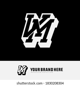 Initial letter V, M, VM or MV overlapping, interlock, monogram logo, white and black color on black background