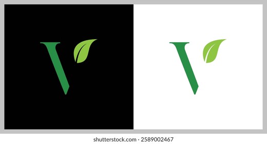 Initial letter v monogram logo with leaf