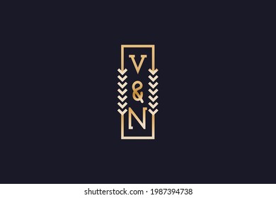 Letra inicial con logotipo V y N con concepto de lujo en gradiente dorado. Logotipo V y N