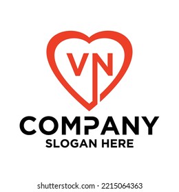 Initial letter v n in love shape logo vector design