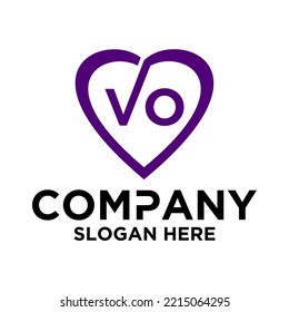 Initial letter v o in love shape logo vector design