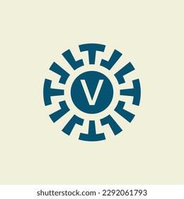 Initial letter V ornamental circle emblem unique pattern