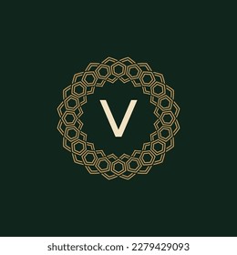 initial letter V ornamental elegant frame lines logo