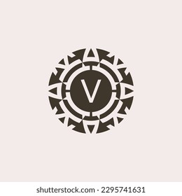 Initial letter V ornamental medal abstract relief logo