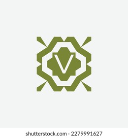 Initial letter V ornamental simple tribal pattern frame natural logo