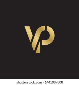 Initial letter v p linked lowercase logo design template elements. Gold letter Isolated on black  background. Suitable for business, consulting group company.