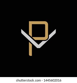 Initial letter V and P, VP, PV, overlapping interlock logo, monogram line art style, silver gold on black background